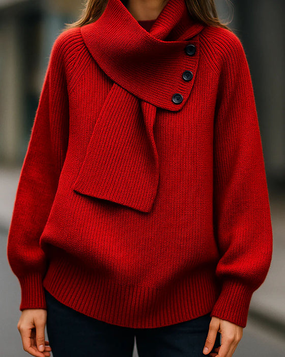 Scarf Collar Fashion Solid Color Pullover