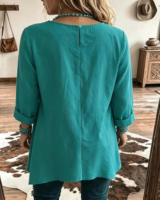 Crew Neck Ruched Loose Solid T-Shirt