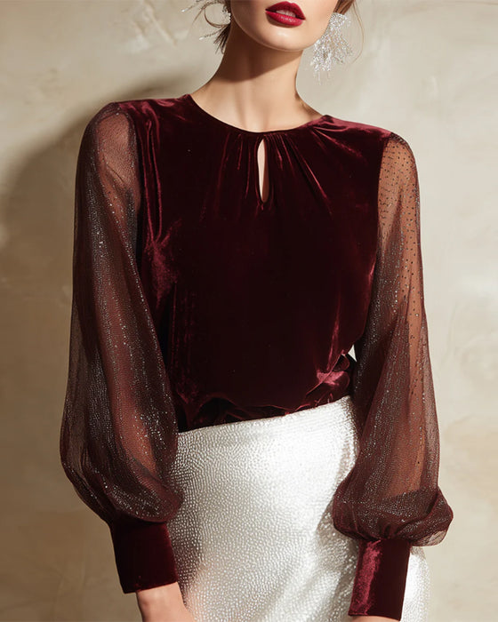 Lantern Sleeve Patchwork Blouse