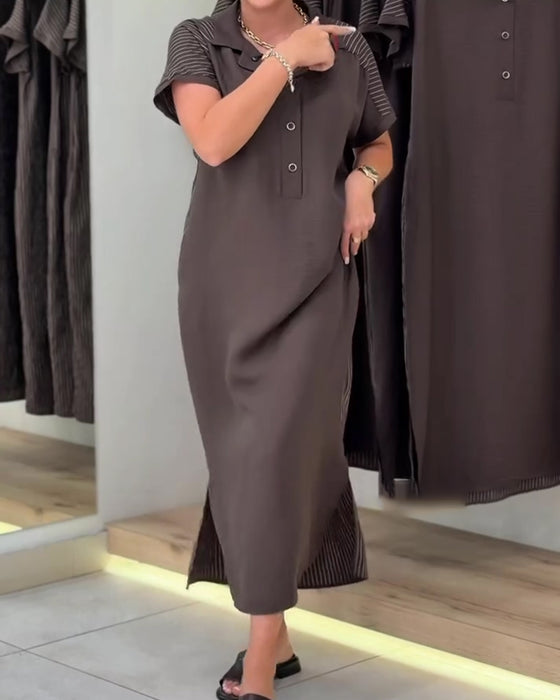 V-Neck Lapel Stripe Cutout Dress