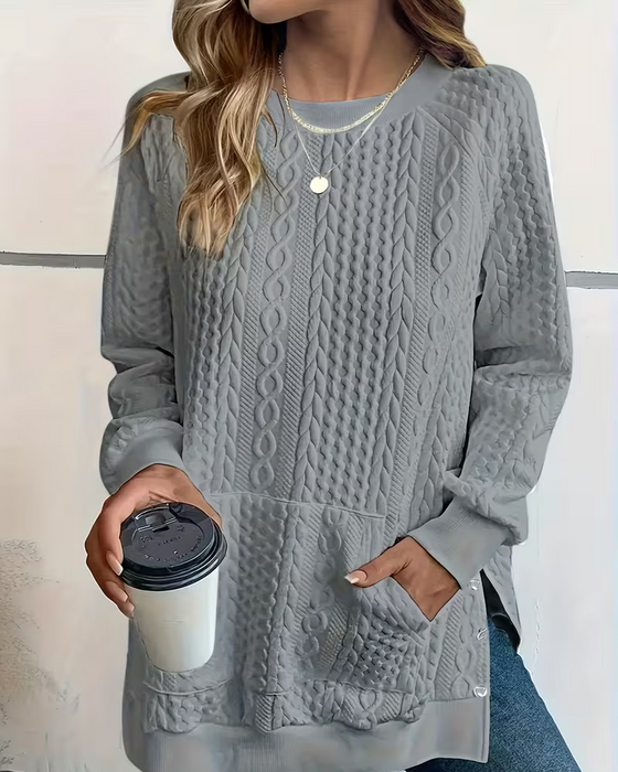 Crew Neck Casual Slit Pocket Sweatshirt