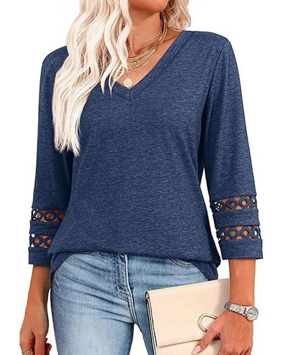 V-Neck Hollow-Out Collar T-Shirt