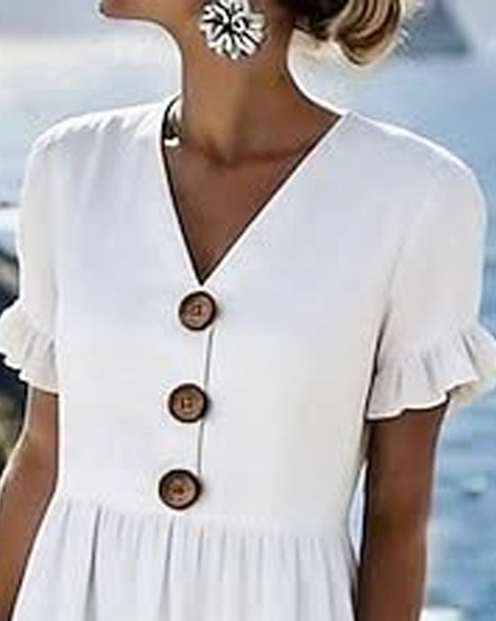 Three-Button Ruffle Sleeve Dress
