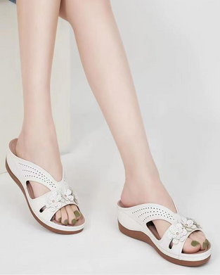 Vintage Solid Color Flower Wedge Sandal