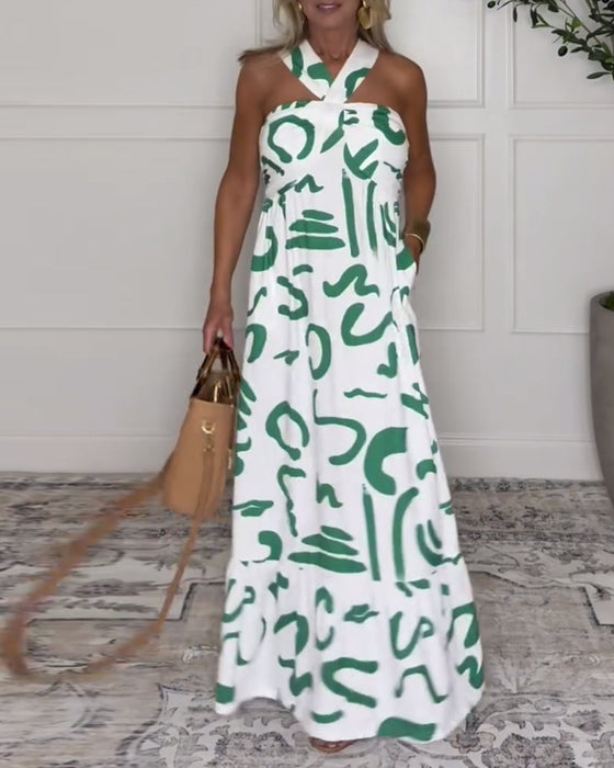 Halter Neck Printed Backless Sexy Dress