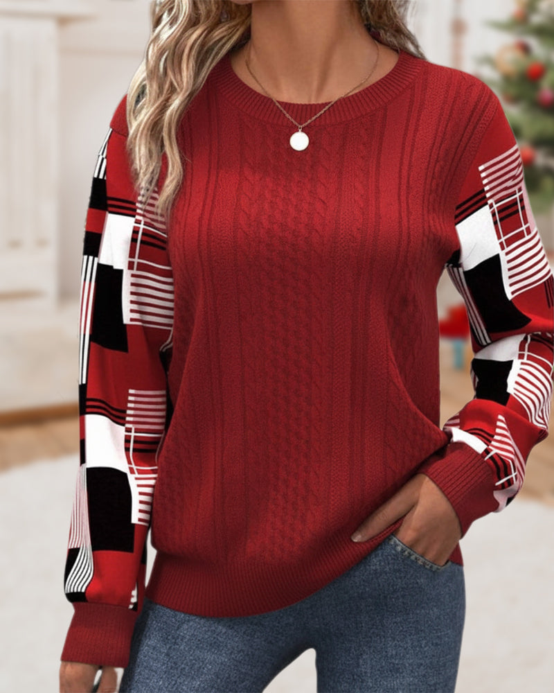 Plaid Color-Block Temperamental Sweatshirt