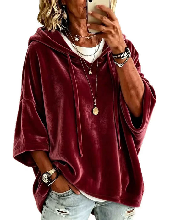 3/4 Sleeve Velvet Hooded Sweatshirt
