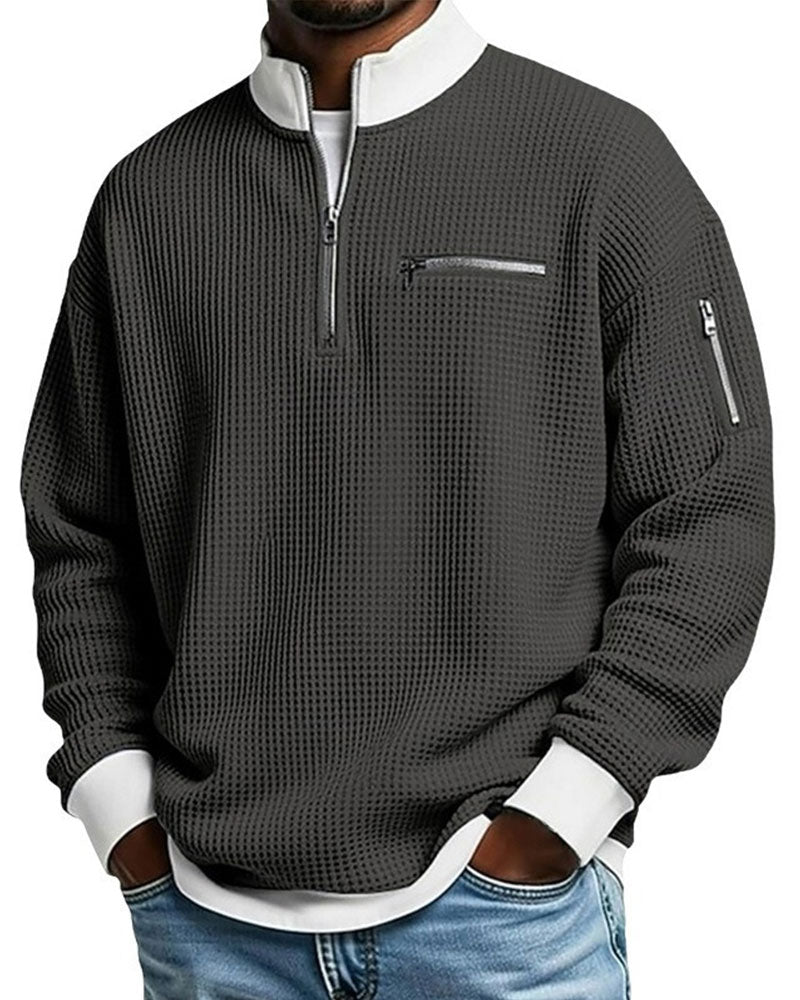 Stand Collar Contrasting Zipper Sweatshirt