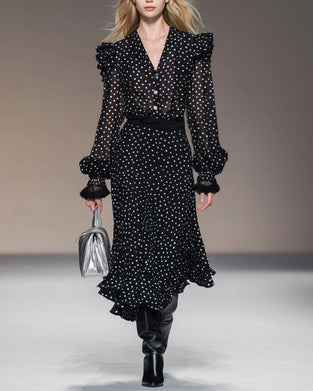 V-Neck Fashion Polka-Dot Dress