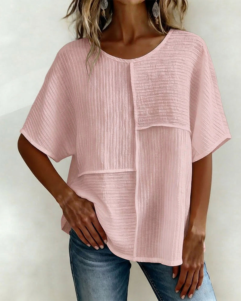 Vertical Textured Patchwork Loose Top