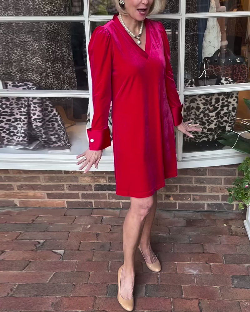 Elegant V-Neck Solid Color Dress