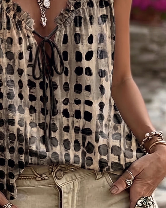 Polka Dot Print Ruffle Tank Tops