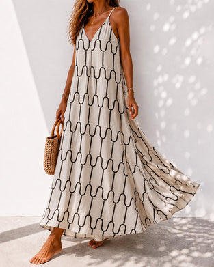 Black and White Wavy Stripe Spaghetti Strap Dresses