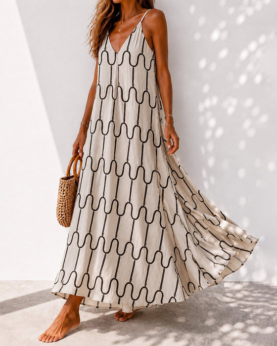 Black and White Wavy Stripe Spaghetti Strap Dresses