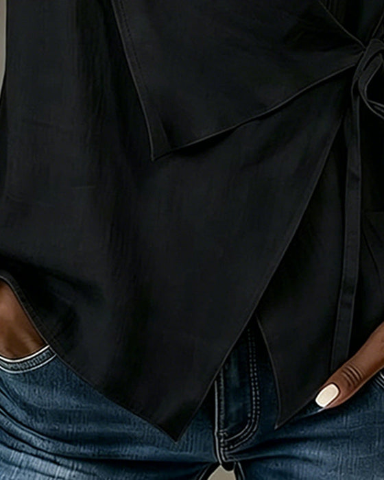 Crisscross Tie Cotton Linen Solid Tank Top