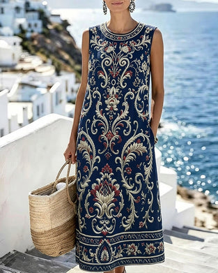 Vintage Floral Sleeveless Long Dress