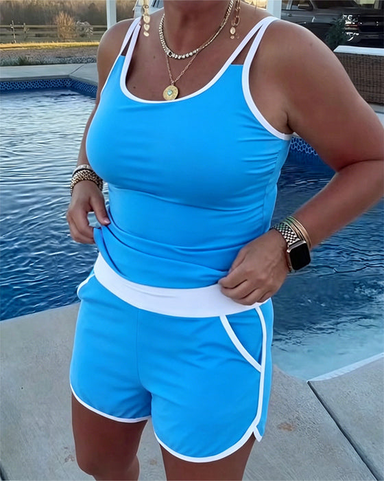Color Contrast Piping Tankini