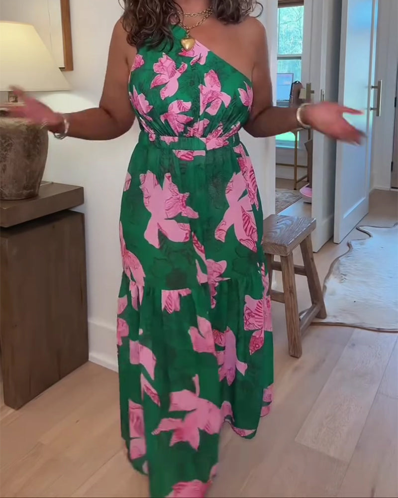 Color Block Floral One-Piece Swimsuit Cover-Up