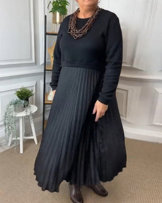 Elegant Patchwork Dress with Round Neck