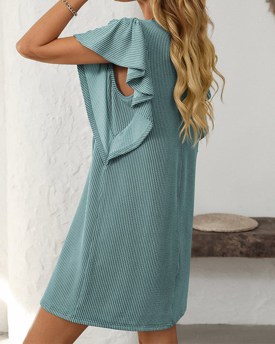 Twist Striped Ruffle Sleeve Dress