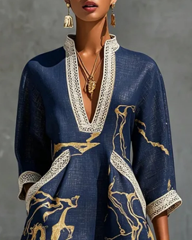 Stand Collar Hollow Half Sleeve Dress