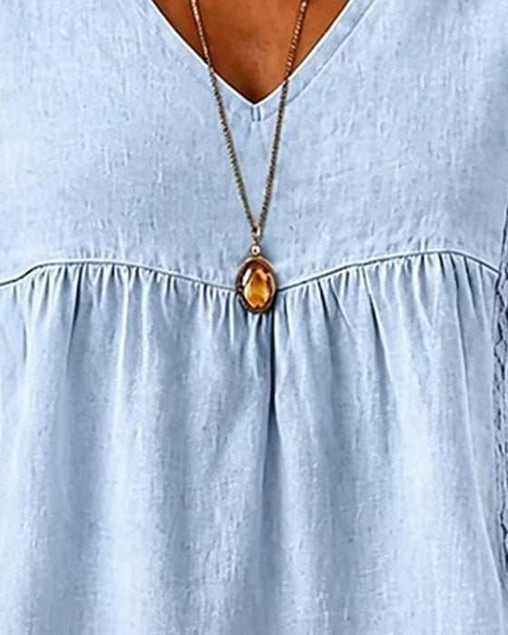 V-Neck Shirred Short Sleeve Blouse