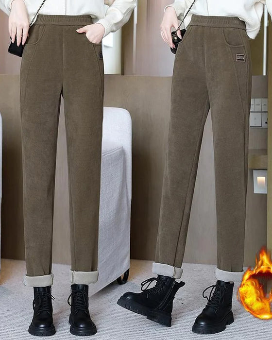 Warm High-Waisted Trousers With A Wool Lining