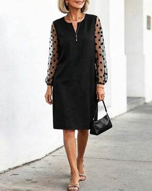 Polka Dot Mesh Shift Knee-Length Dress