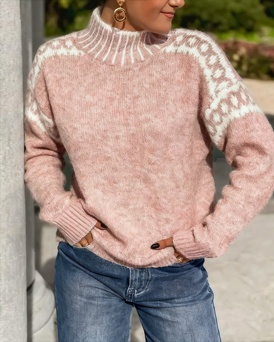 High Neck Patterned Contrast Jumper