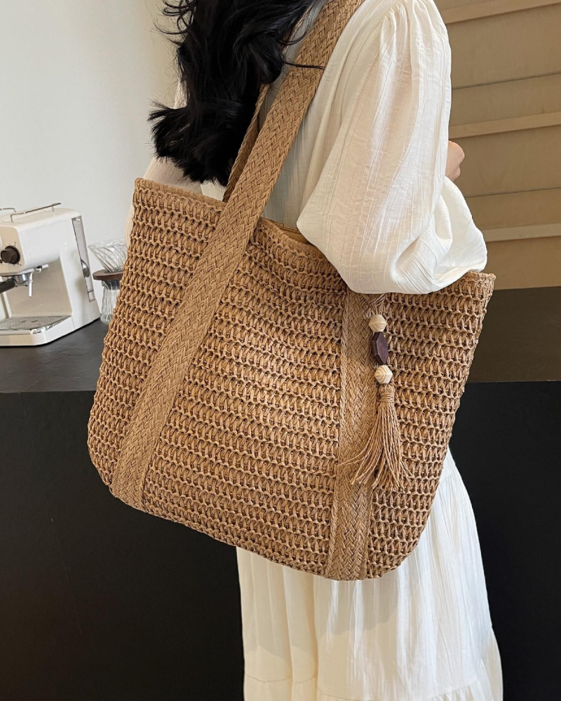 Large Capacity Solid Color Straw Beach Bag