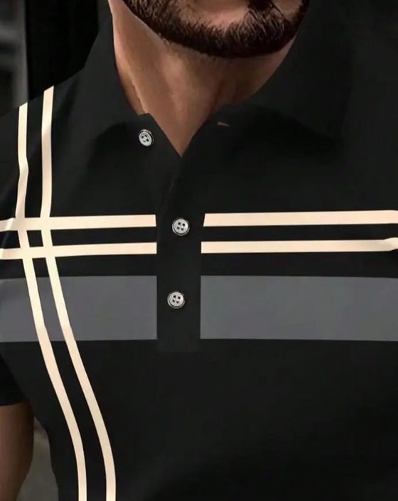 Men's Striped Contrast Binding Polo Shirt, Casual Short Sleeve Summer T-shirt