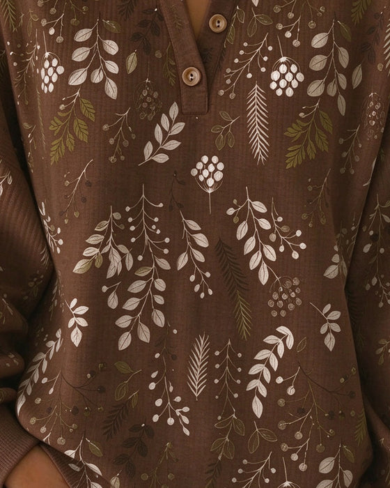 Waffle Henry Collar Floral Print Sweatshirt