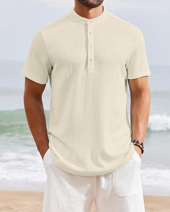Solid Color Loose Henley Shirt