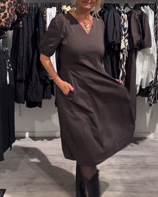 V-Neck Pocket Casual Dress