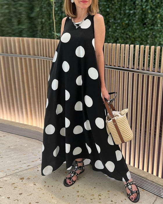 Sleeveless polka dot long dress