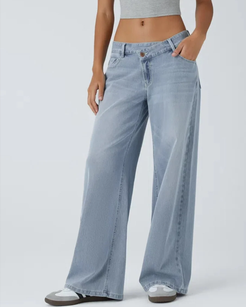 Asymmetrical Low-Waist Wide-Leg Jeans