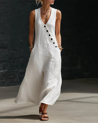 Solid-Color Button Vest Dress