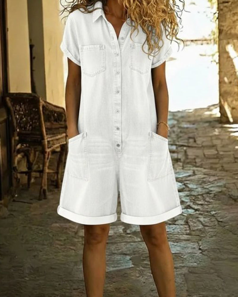 Short Sleeve Denim Jumpsuits