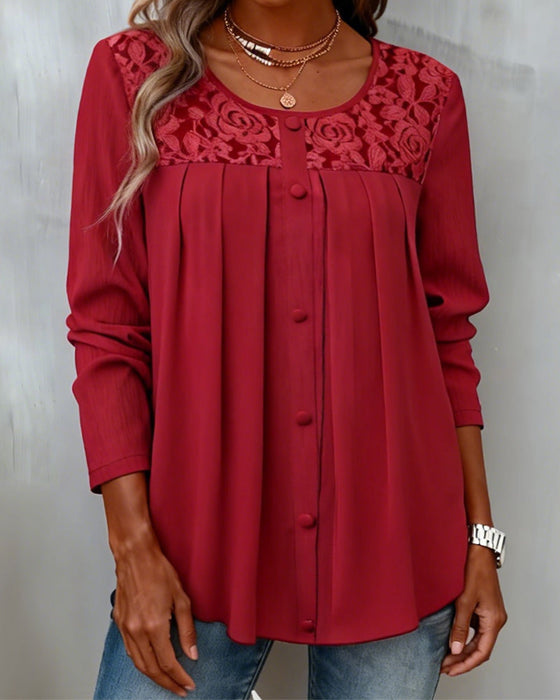 Long-Sleeved Loose-Fitting Pleated Top