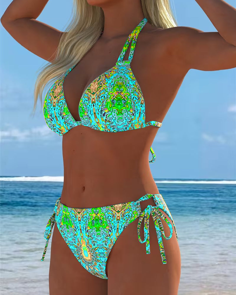 Colored Halter Print Bikini