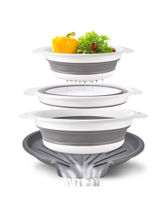 Collapsible Kitchen Strainer Colander Set with Drainage Base Tray