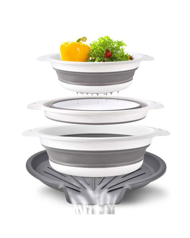 Collapsible Kitchen Strainer Colander Set with Drainage Base Tray