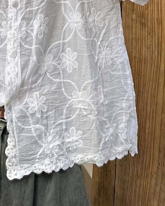 French Lace Three-Quarter Sleeve Blouse
