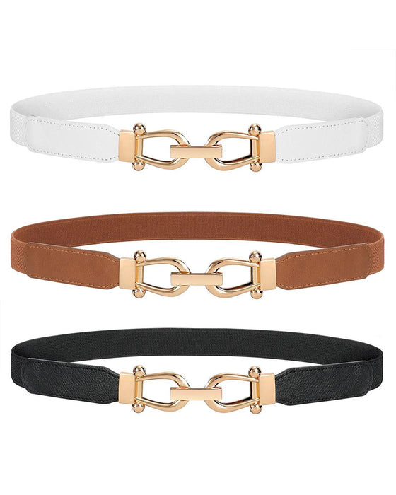 Women Stretchy Waist Belt Retro Elastic Skinny Belt for Ladies with Gold Buckle