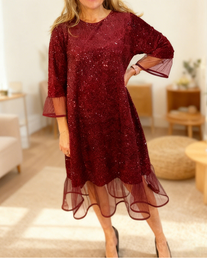 Flared Sleeve Sequined Fashion Dress