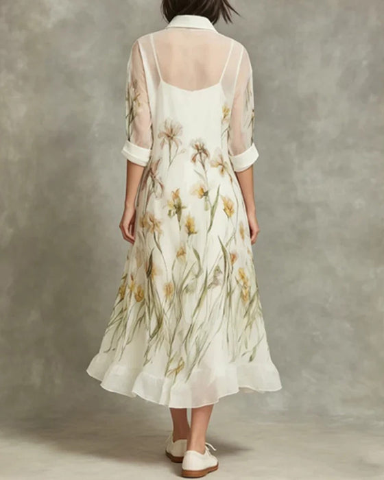 Spaghetti Strap Dress + Lapel Cover-Up Set