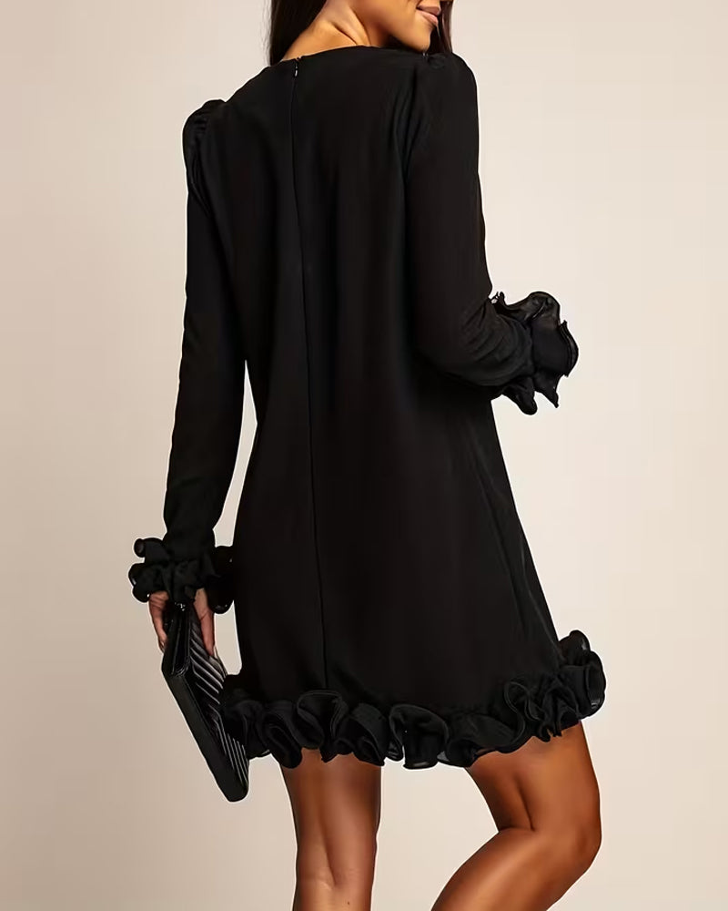 Puff Sleeve Straight Flower Bud Dress