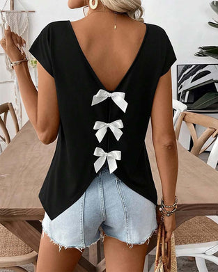 V-Neck Back Bow T-Shirt
