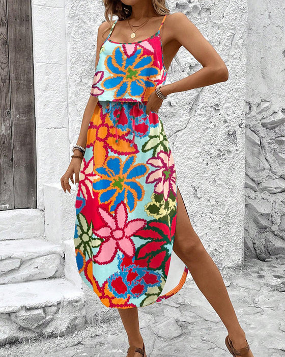 Irregular Pattern Split Camisole Dress