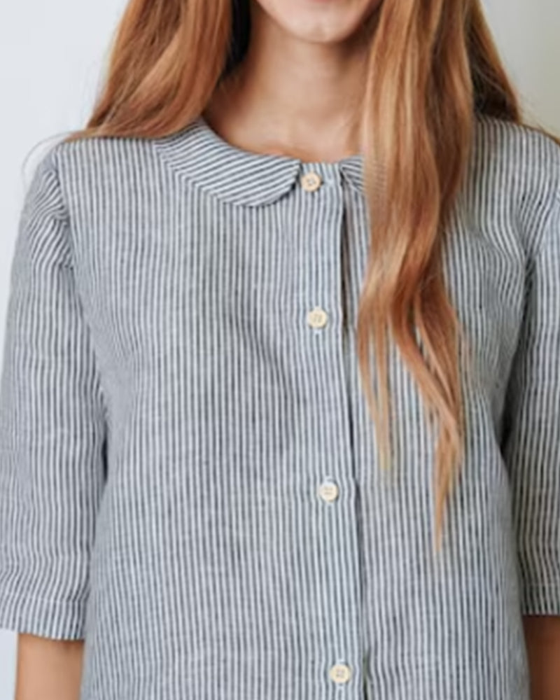 Peter Pan Collar Striped Three-Quarter Sleeve Shirt
